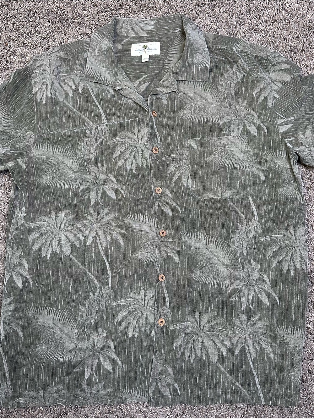 Men's Olive Green Tropical Print Camp Shirt